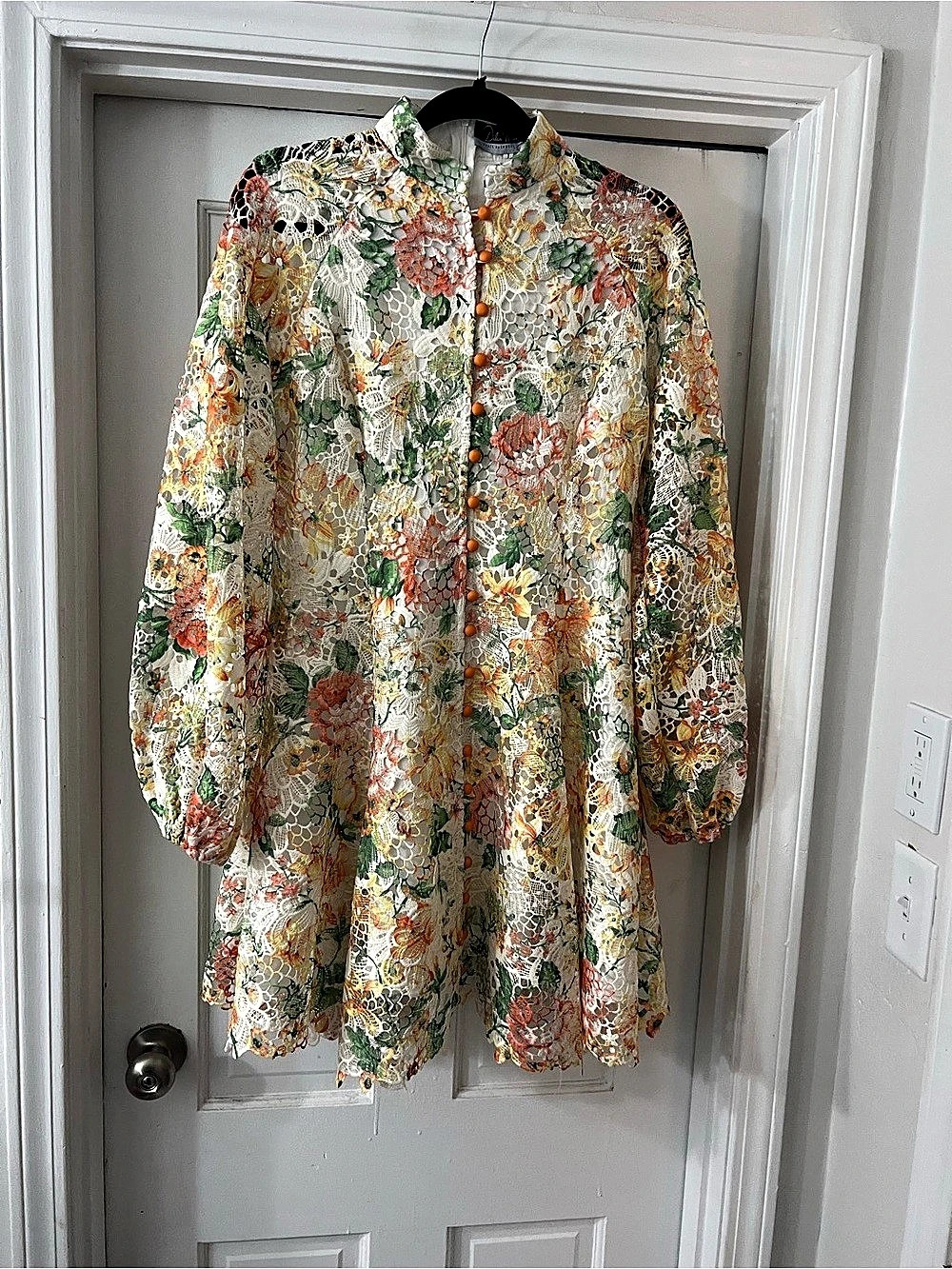 Dalia MacPhee Floral Lace Blouse in Cream & Green Size Large